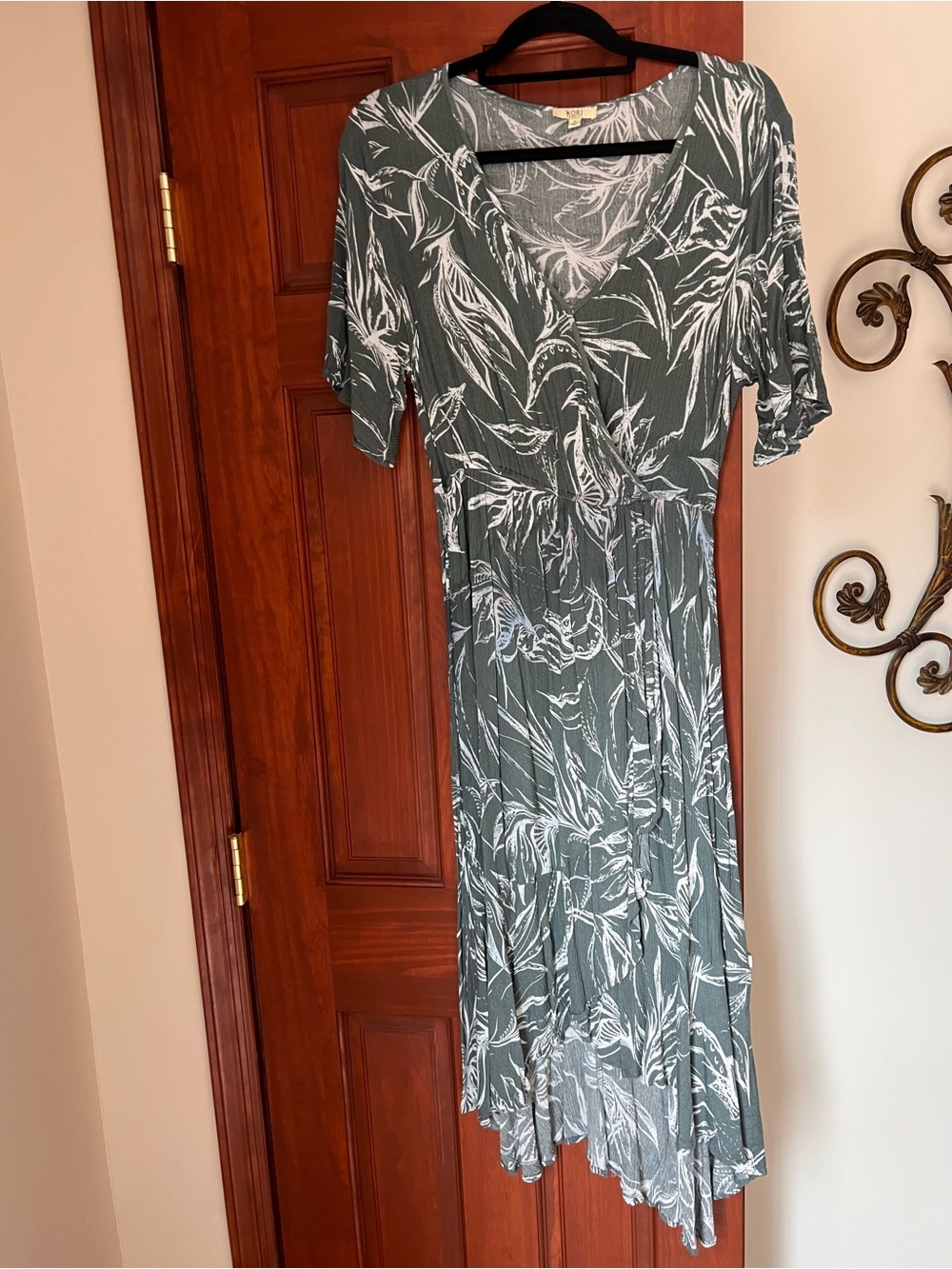 Kori Sage Green Floral Midi Wrap Dress